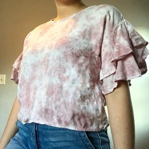 🌻Pink tie-dye ruffled blouse